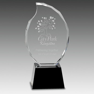 9.25" Clear Crystal Flame on Black Pedestal Base