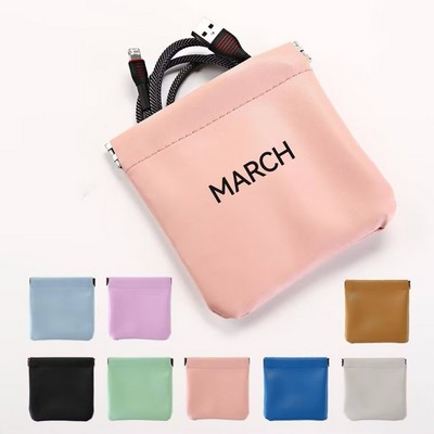 Automatic Closure Leather Storage Pouch-Small
