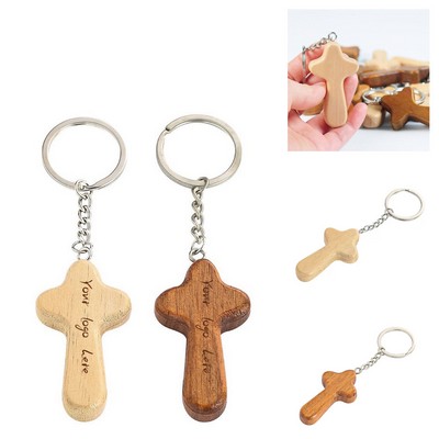 Olive Wood Cross Keychain