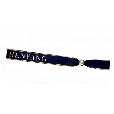 3/5"W Sublimated Gold-edged Ribbon Event Wristband w/ Locking Bead