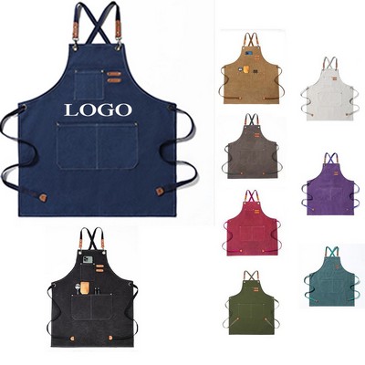 Adult Cotton Canvas Adjustable Cross Back Aprons w/3 Front Pockets