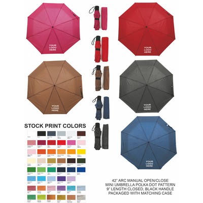 42"Arc Polka dot pattern mini umbrella manual open manual close with sleeve