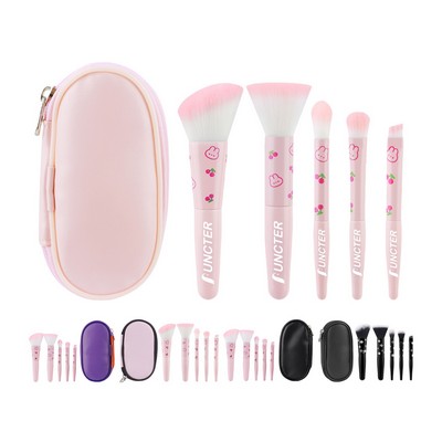 5 - Piece Mini Portable Makeup Brush Set with PU Cosmetic Bag