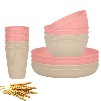 Complete 3 - Piece Wheat Straw Dinnerware Set