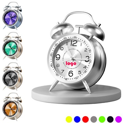 Twin Bell Retro 4 Inch Silent Non Ticking Quartz Alarm Clock with Backlight Metal Dial