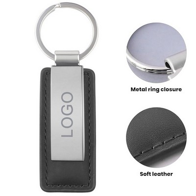 Black Leather Keychain with Metal Key Ring