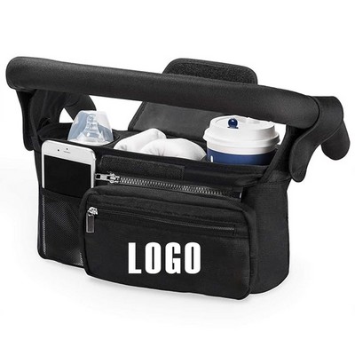 9 Inch Structured Nylon Black Multi Pocket Stroller Organizer w/Phone Bag & Strap MOQ50pcs