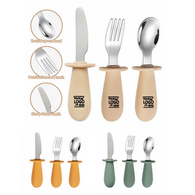 Stainless Steel Silicone Handle Kid Utensil Set