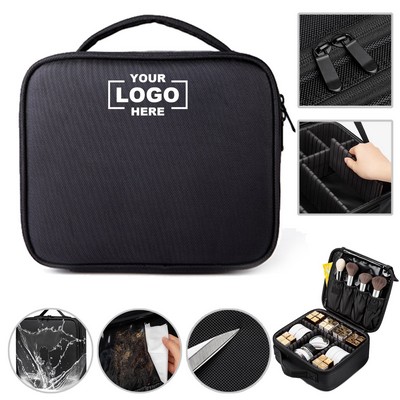 Travel Cosmetic Organizer Case With Handle And Detachable Dividers, Portable Waterproof Makeup Bag