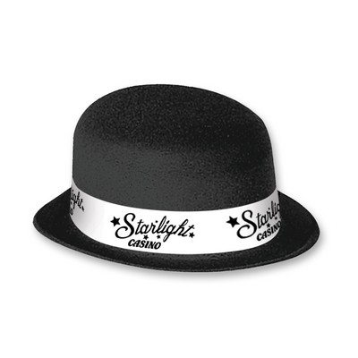 Black Velour Derby w/ Custom Printed Paper Stock Band