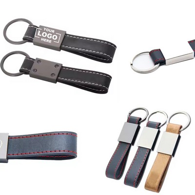 Leather-Wrapped Zinc Alloy Keychain