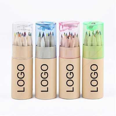 Portable Mini Wooden 12 Colors Pencils Set w/Sharpener MOQ100PCS