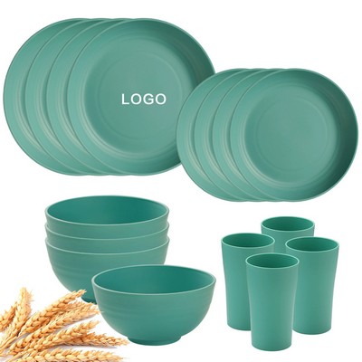 16pcs Reusable Unbreakable Dinnerware Set Kitchen Cups Round Plates and Bowls Gift Sets