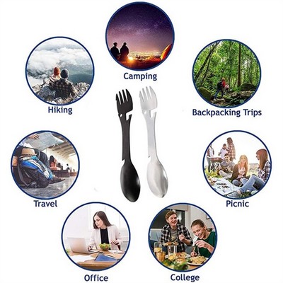Camping Spoon Fork Bottle Opener Multifunctional Tool with C