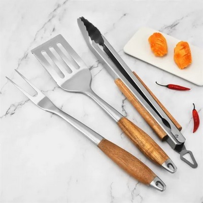 3-Piece BBQ Grilling Tool Set Stainless Steel Tongs Spatula
