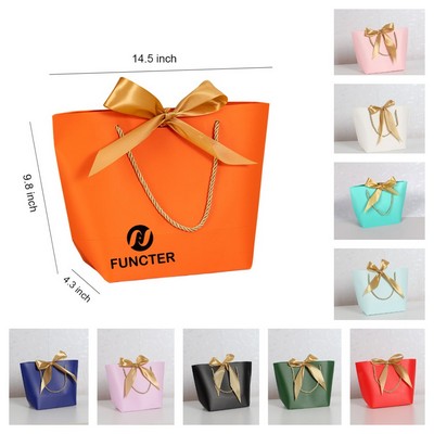 Kraft Eurotote Shopping Gift Bag With Ribbon Bow 14.5 x 9.8"