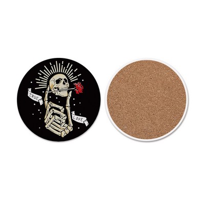 4" Round Ceramic Stone Coaster w/Cork Base