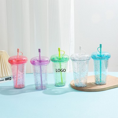 450Ml Doughnut Double-Layer Plastic Straw Cup