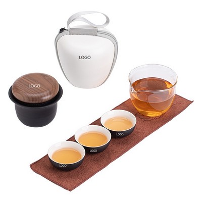 Portable Ceramic Travel Tea Set W/ Wood Lid
