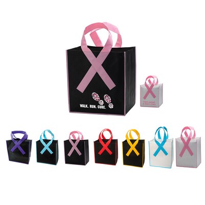 Breast Cancer Awareness Non Woven Ribbon Grocery Tote Bag 12"x12"x5"