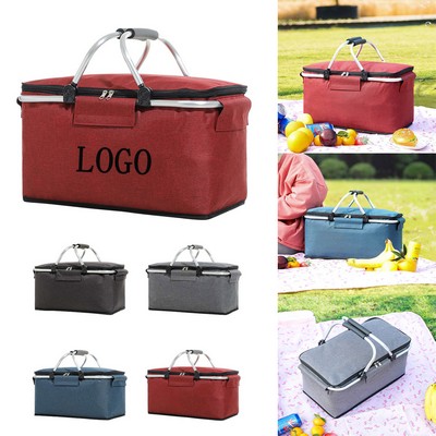 Collapsible Rectangular 600D Polyester Insulated Food Carrier Basket