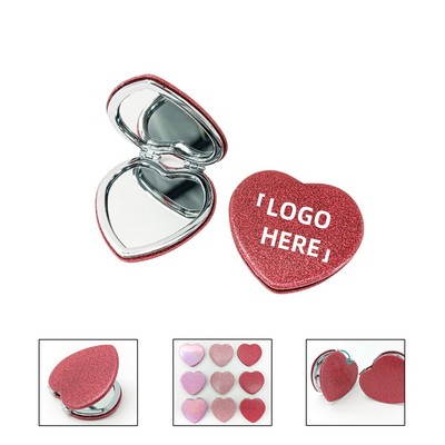 Double-Sided Heart-Shaped Folding Compact Mirror