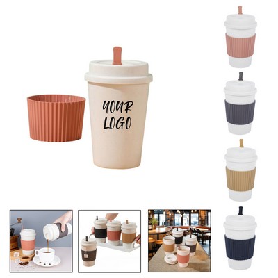 16oz Portable Wheat Straw Coffee Mug with Stirrer