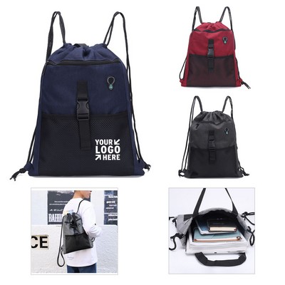 Drawstring Backpack with Headphone Cable Hole