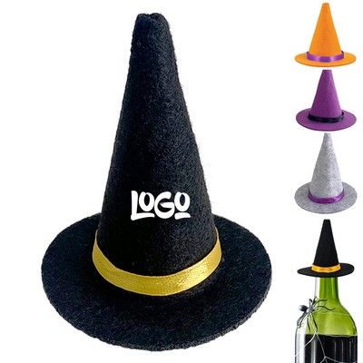 Mini Halloween Felt Wine Bottle Witch Hats