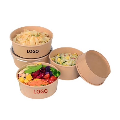 17 Oz Disposable Eco Friendly Kraft Paper Bowl W/ Lid Round Takeout Food Container