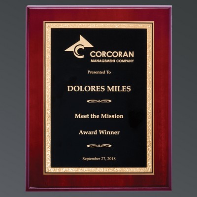 Rosewood Piano Finish Rectangle, Black Brass Laser FX/Gold Florentine, Medium (8"x10")