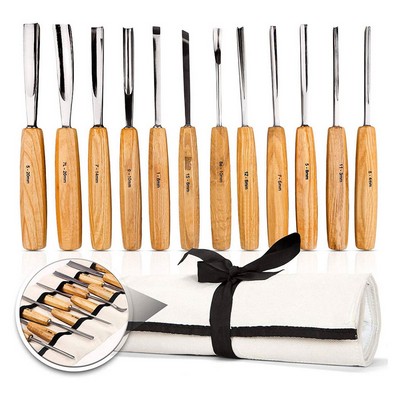 12 Pieces Wooden Handle Woodworking Knife Kit