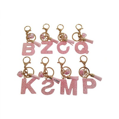 Alphabet Initial Keychain with Tassel and Star Glitter Charm