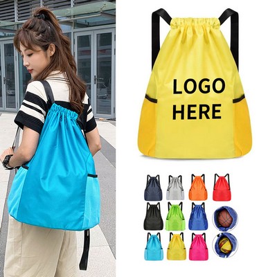 Oxford Fabric Water-resistant Drawstring Backpack with Side Compartments, MOQ 50