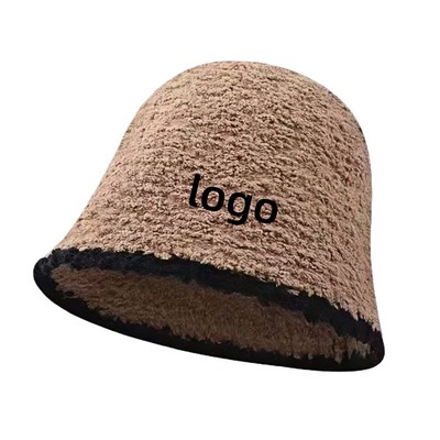 2025 Black Knit Fleece Bucket Hat for Women – Slimming Fit and Versatile Style