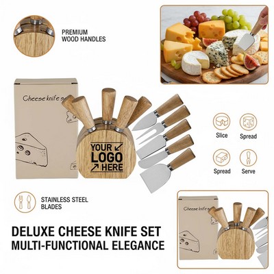 Wooden Handle Cheese Knife Collection With Storage Block