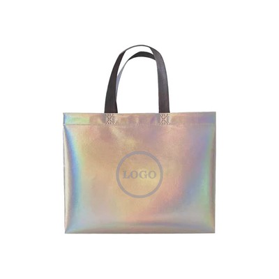 Laser Laminated Holographic Tote - Reusable Eco-Friendly Non-Woven Grocery Bag with Wide Straps