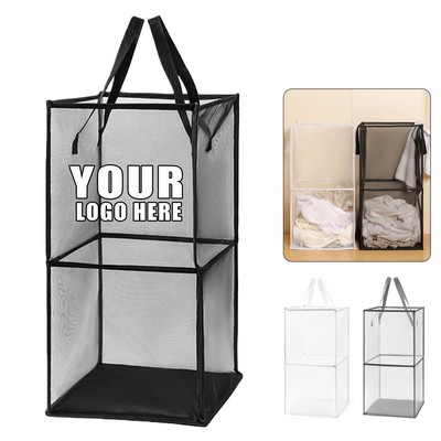 Mesh Laundry Basket W/Double-Layer Design and Carry Handles