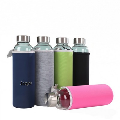 High Borosilicate Glass Water Bottle with Thermal Sleeve and Narrow Mouth Design