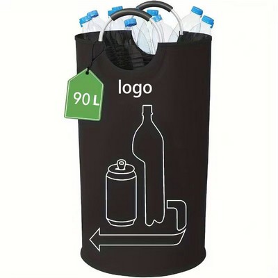 Waterproof Oxford Foldable Laundry Basket with Aluminum Handle and Bottle Storage