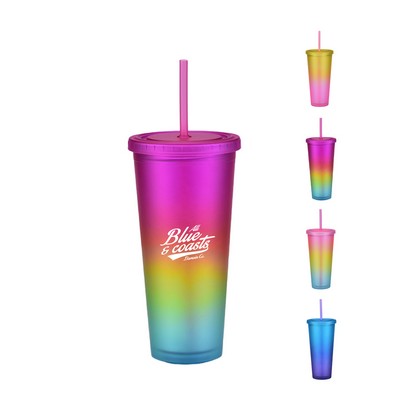 24oz Rainbow Double Wall Plastic Tumbler