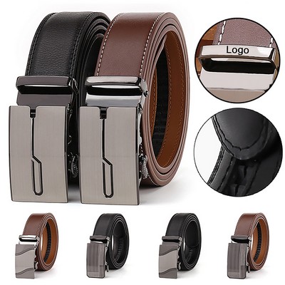 Men's Leather Ratchet Dress Casual Belt with Automatic Adjustable Buckle Trim to Fit