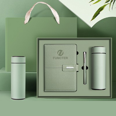 A5 PU Leatherette Journal Magnetic Snap Notebook Gift Set with Pen and Temperature Display Vacuum