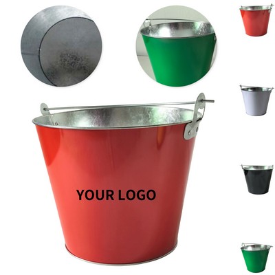 5 Quart Galvanized Metal Beverage Ice Bucket With Carry Handle