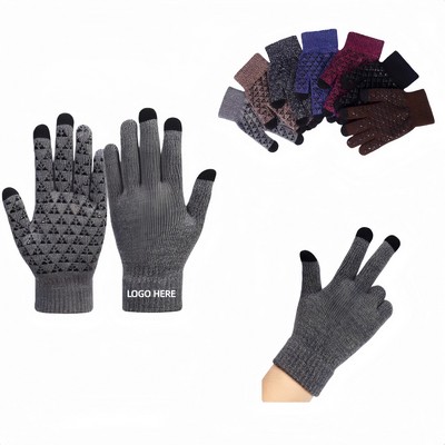 Customized Warm And Fluffy Yarn Gloves w/Touch Screen