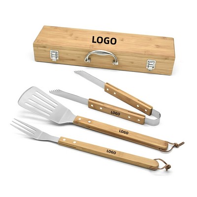 Stainless Steel 3 Piece BBQ Tool Set W/ Box