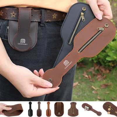 Portable EDC Leather Coin Purse Waist Bag with Zipper