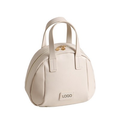 Minimalist PU Leather Shell Cosmetic Bag Fashionable Handheld Makeup Pouch Large Capacity