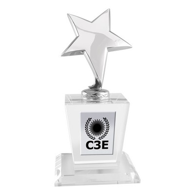Silver Metal Star Mounted on Crystal Base Award Trophy
