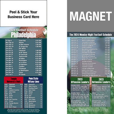 Philadelphia Pro Football Schedule Peel & Stick Magnet (3 1/2"x8 1/2")
